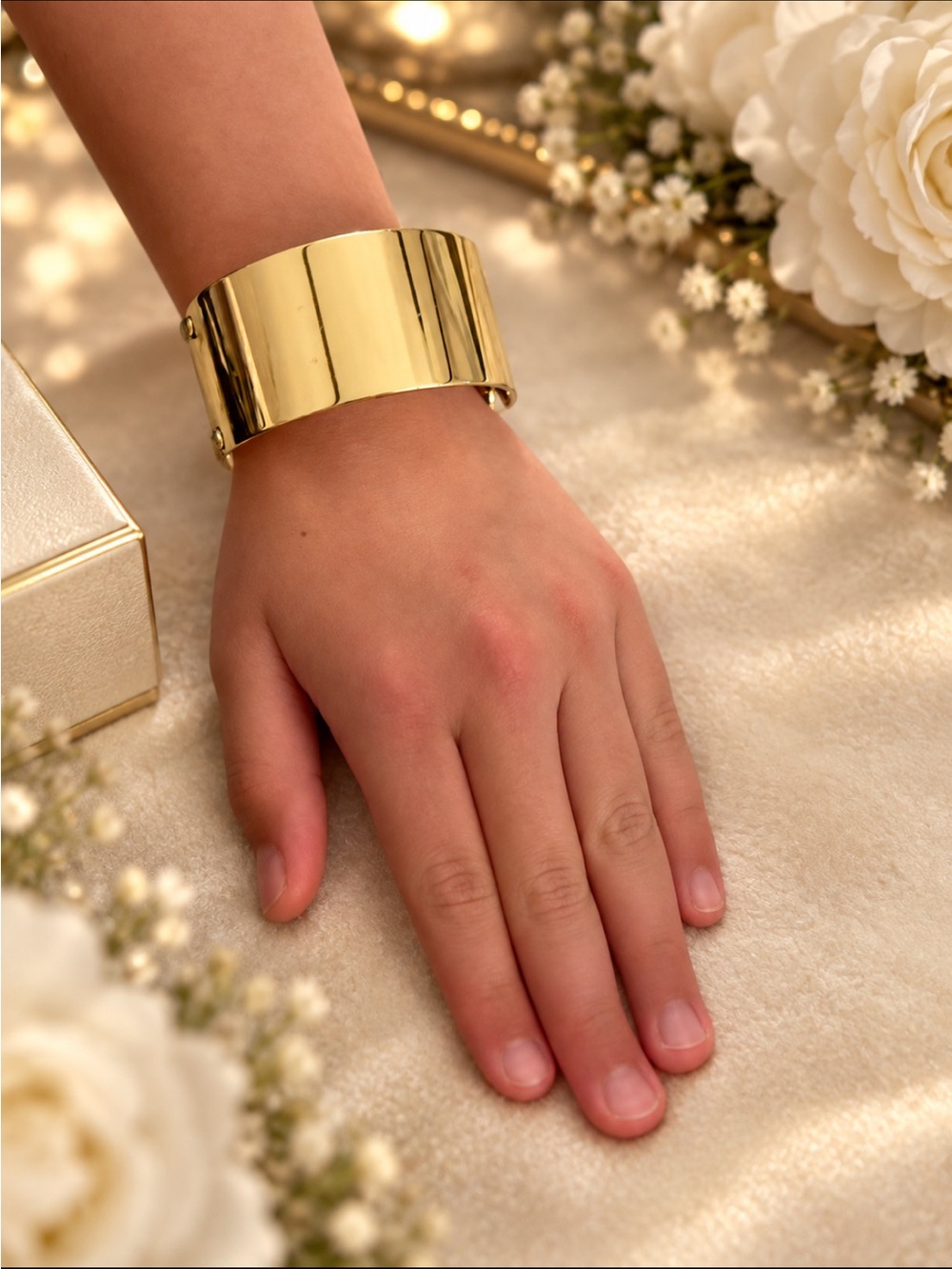 Gold Wide Cuff Bracelet - Elegant Women's Jewelry